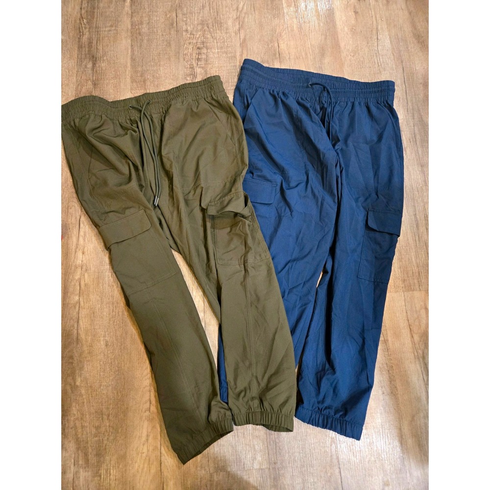 Old Navy Womens Petite PL Jogger Pants Navy Green Solid Drawstring Elastic Waist